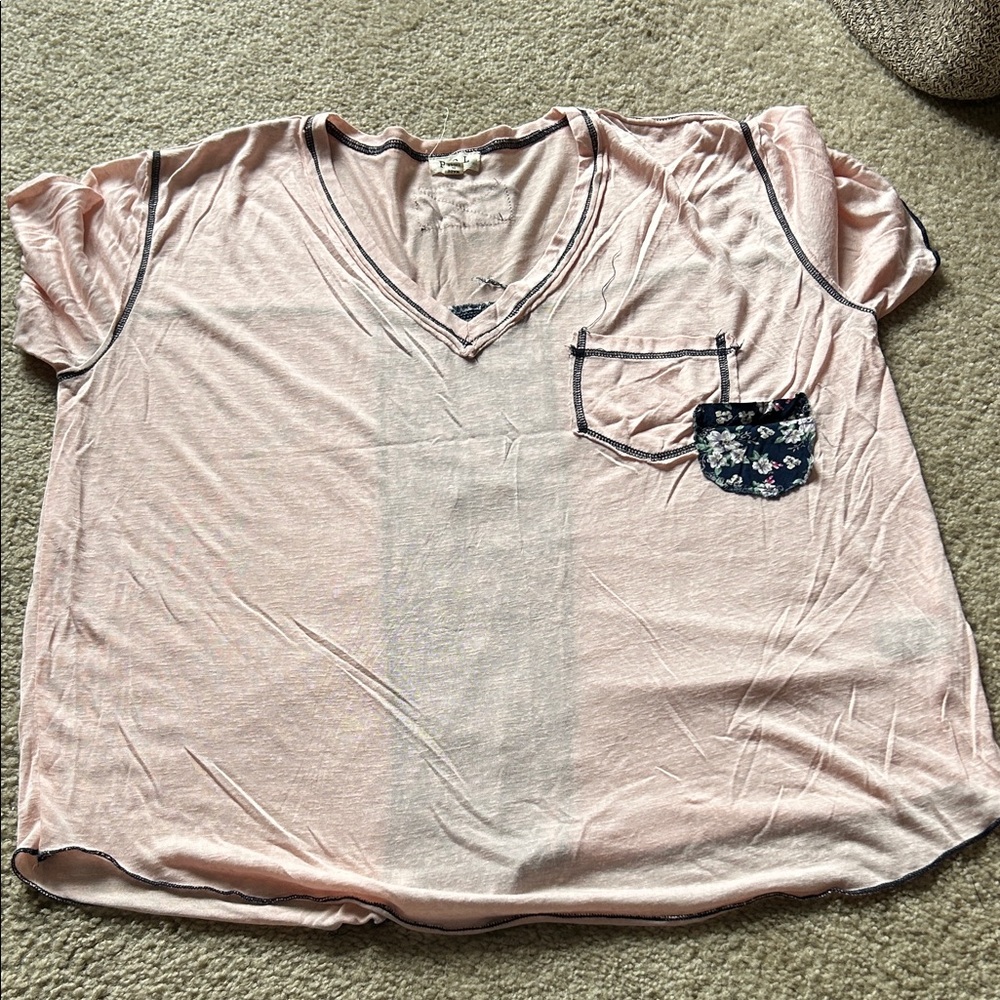 POL Light Pink V-Neck Top